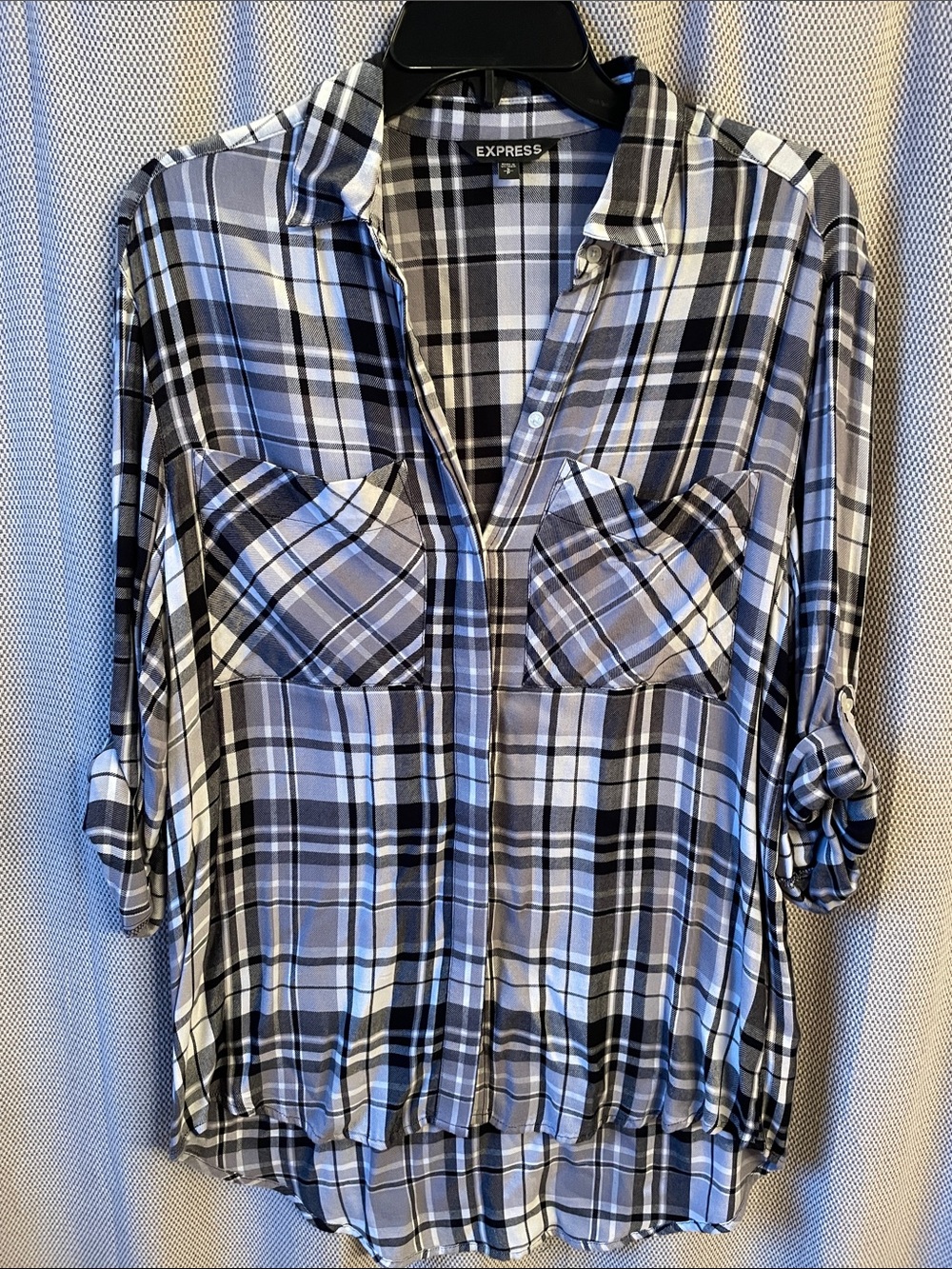 Express Gray & Black Plaid Button-Down Shirt